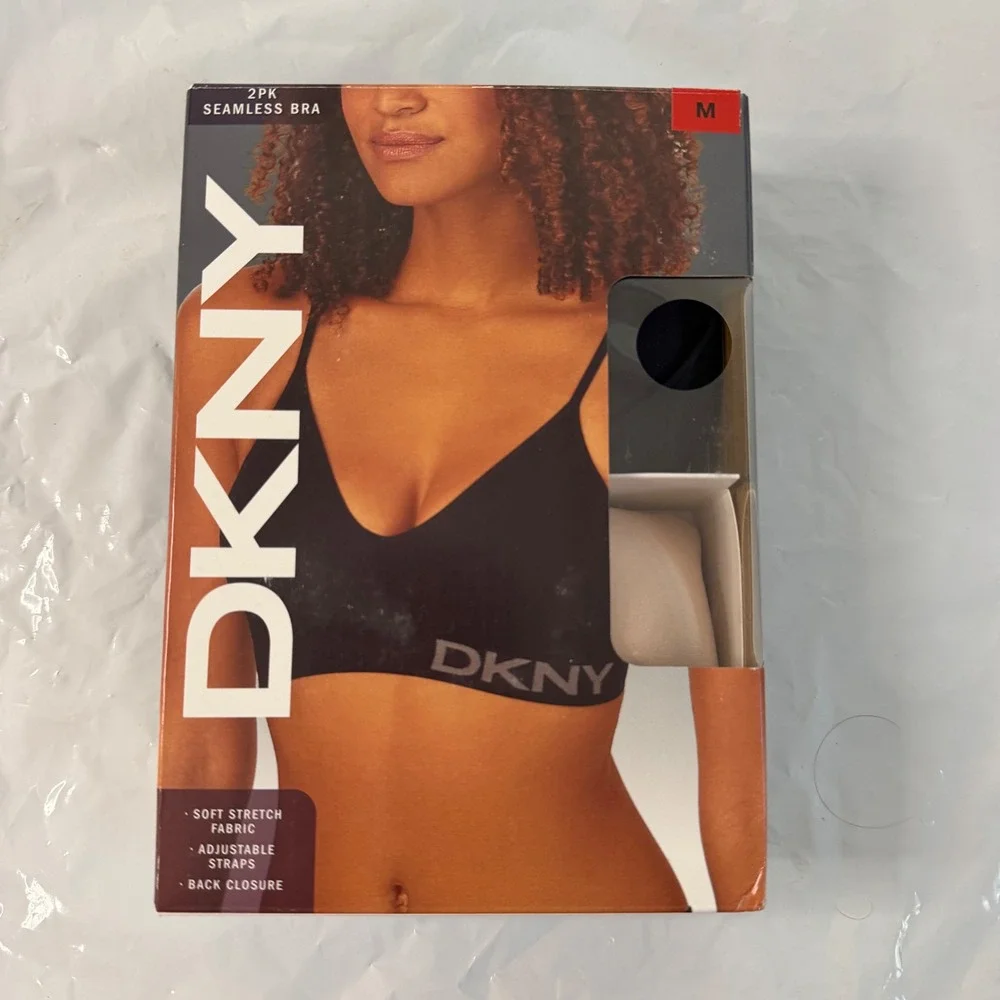 DKNY 2PK Seamless Bra Black Sand Medium Adjustable Straps 1571957
